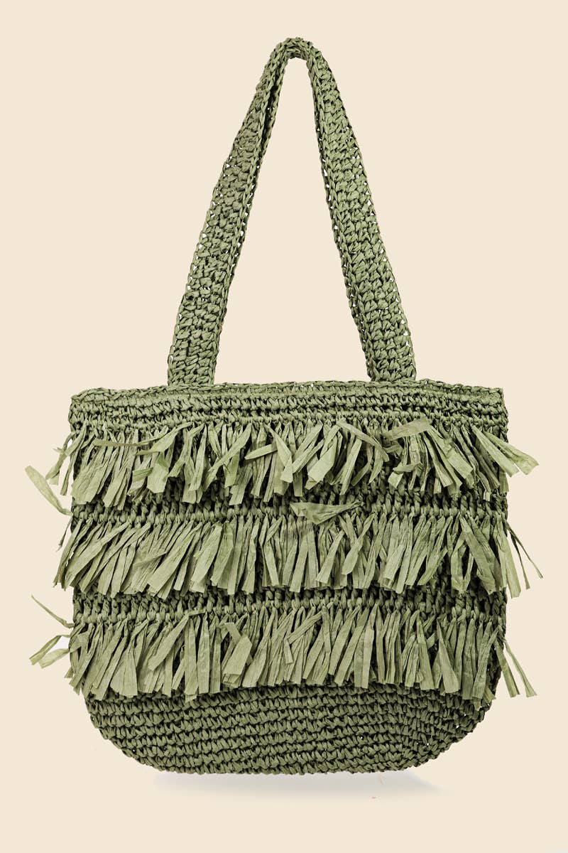 AS Raffia Fringe Tote Bag - Olive