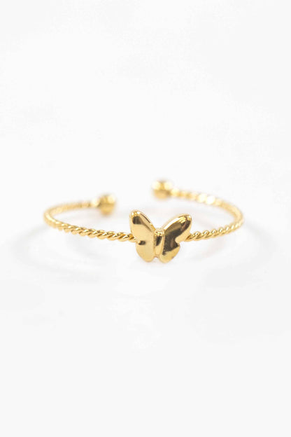 Lovoda Butterfly Charm Adjustable Ring - 14K Gold Plated