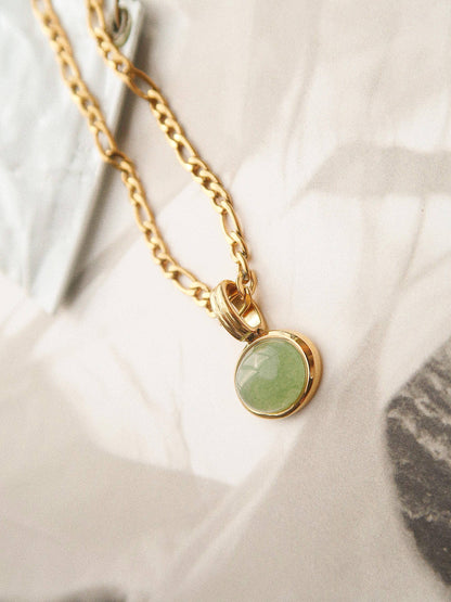 FMAIQ Winslow Stone Pendant Chain Necklace - Green/18K Gold Plated