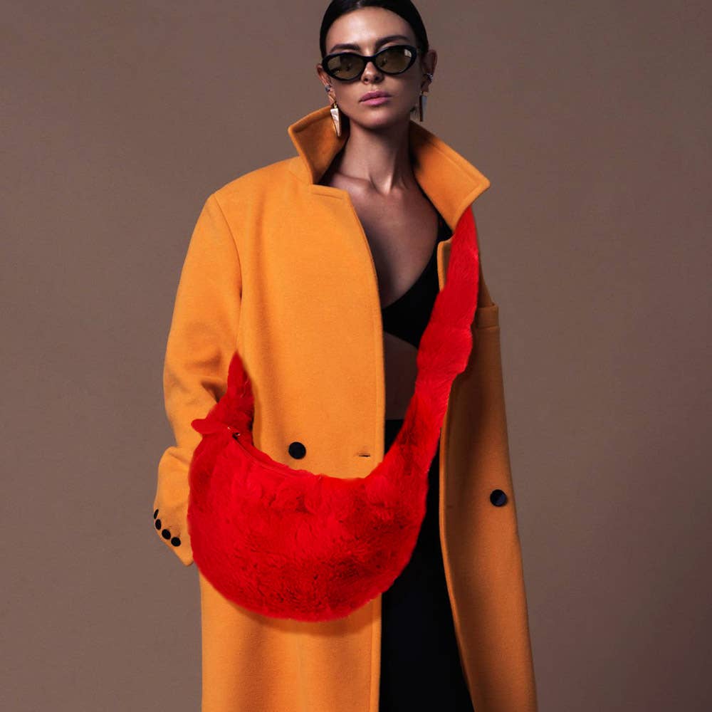 Faux Fur Fuzzy Plush Crossbody Bag - Red