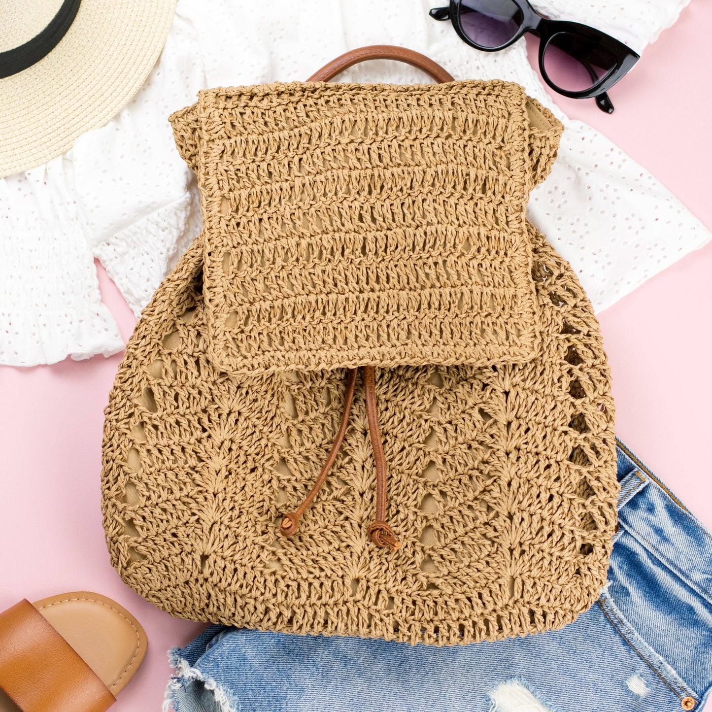 AC Woven Straw Backpack
