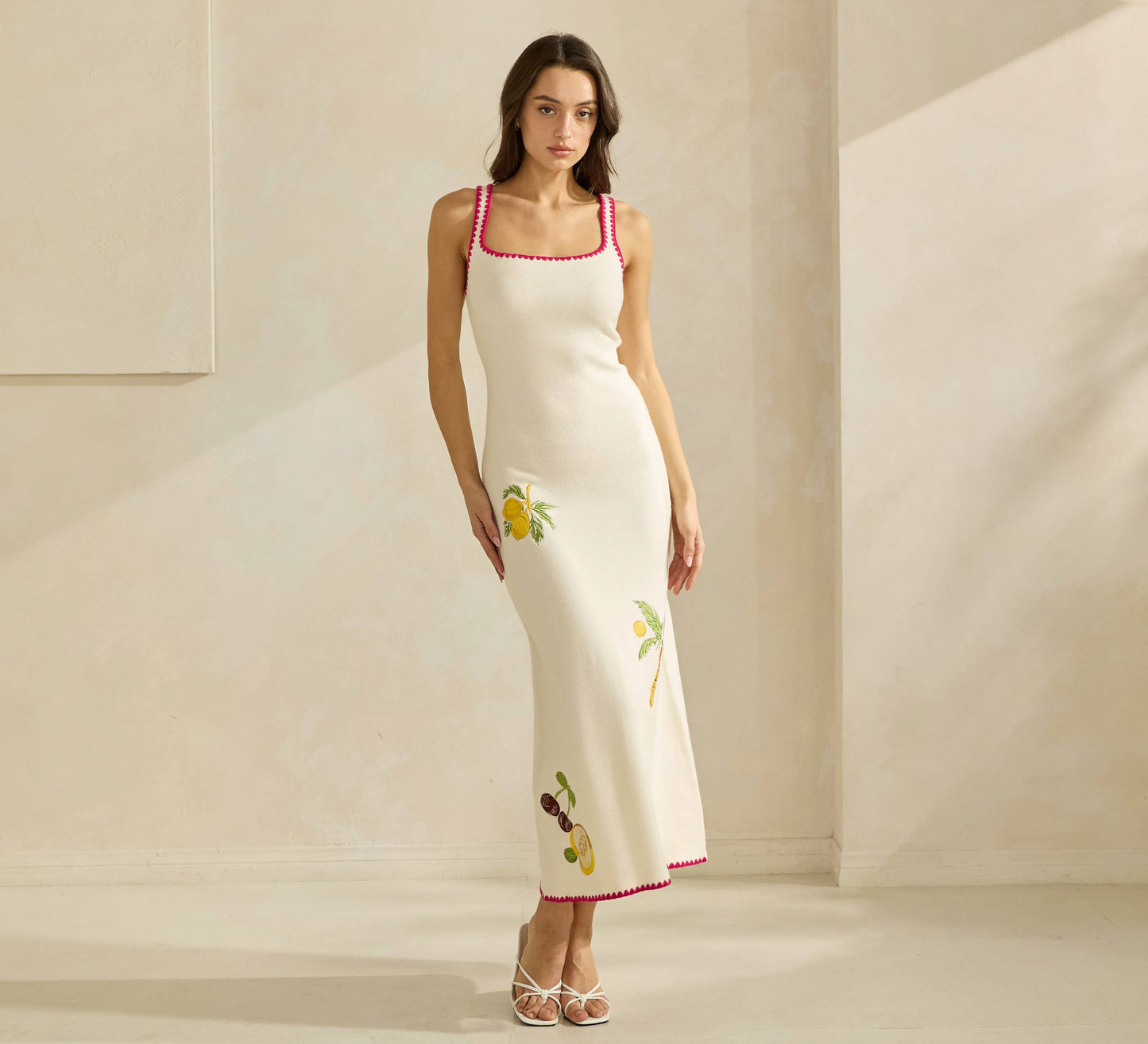 Able Lemon Embroidered Sweater Dress - Cream