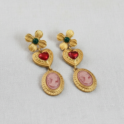 CD Heart + Cameo Drop Earrings