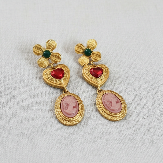 CD Heart + Cameo Drop Earrings