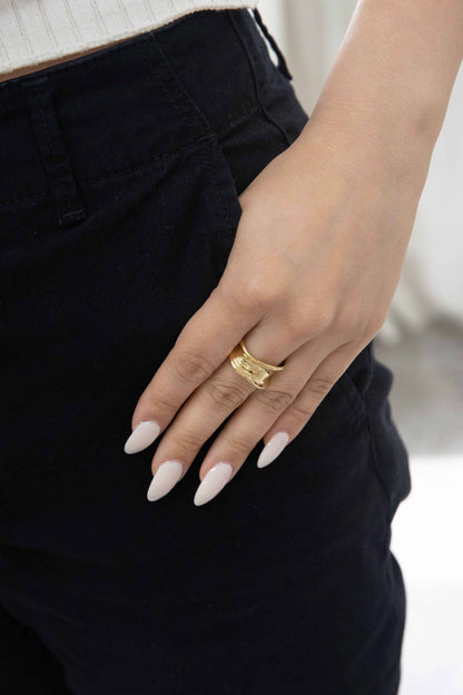 Lovoda Sculpted Adjustable Ring -14K Gold Plated