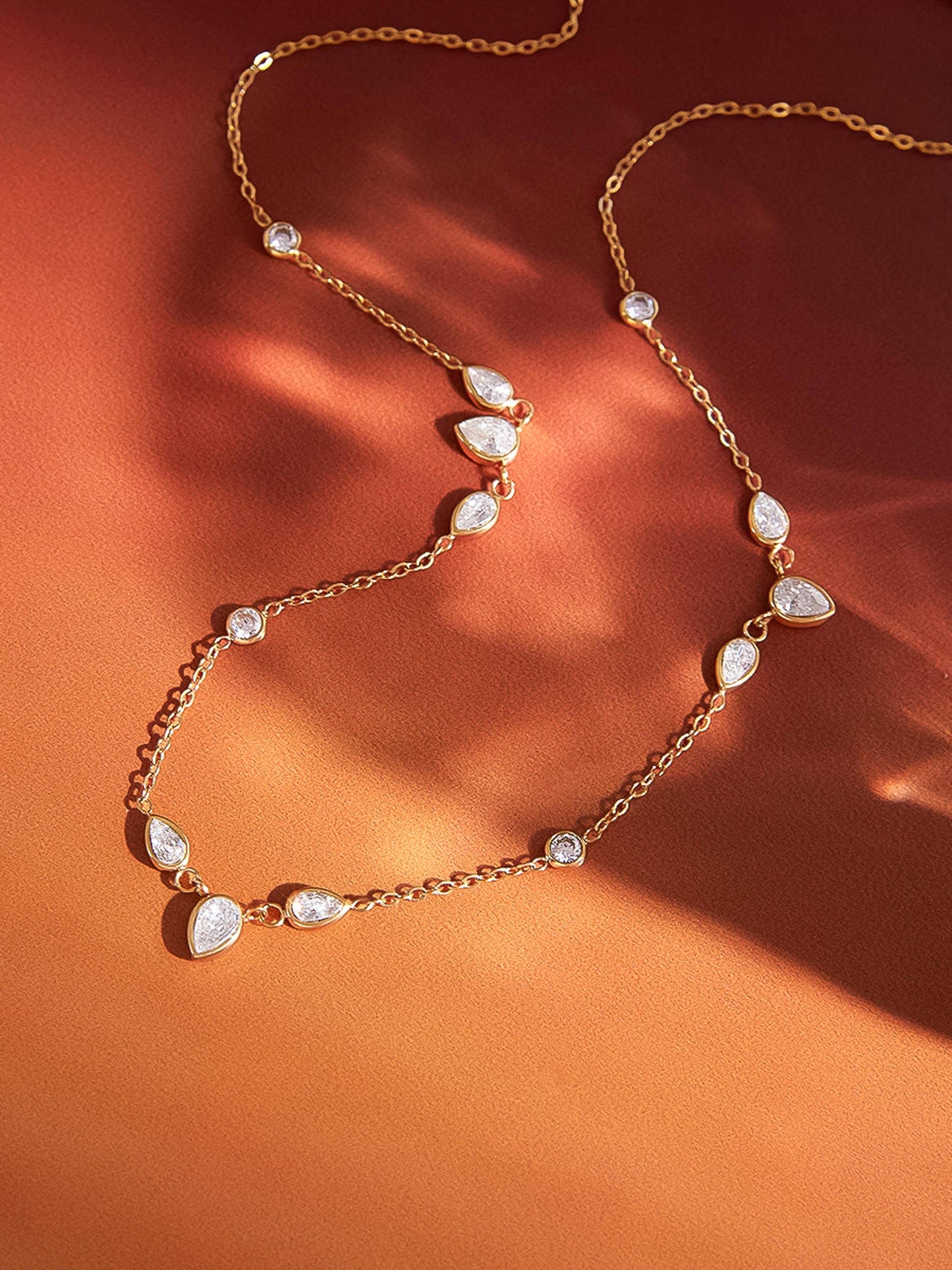 FMAIQ Elarae CZ Teardrop Layered Necklace - 18K Gold Plated