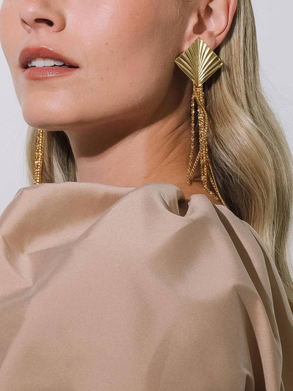 FM Cancale Geometric Tassel Drop Earrings - 18K Gold Plated
