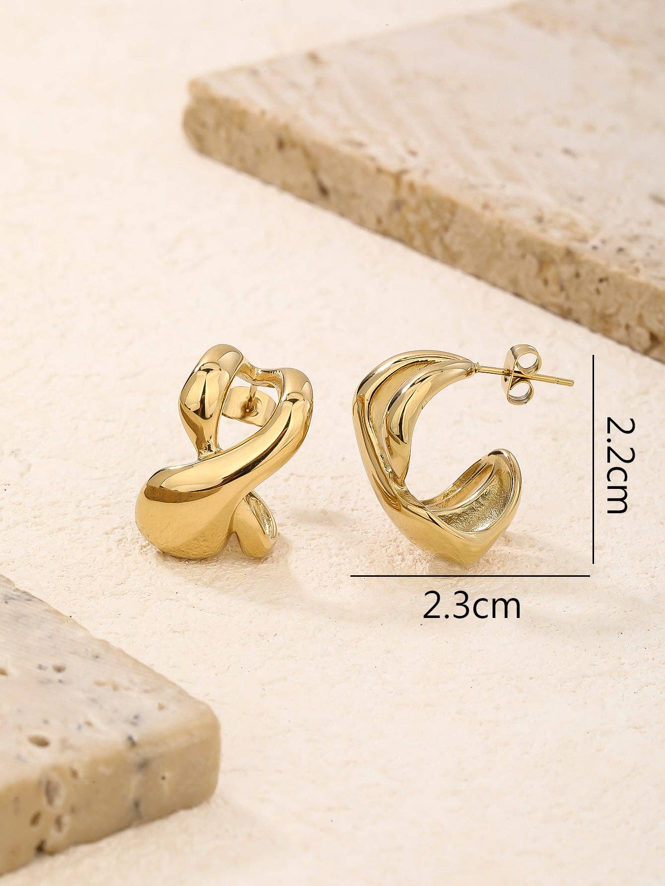 RB Chunky Twisted Abstract Knot Stud Earrings - 18K Gold Plated