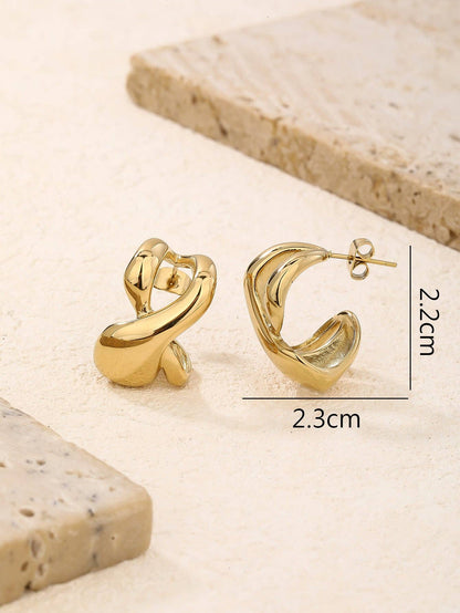 RB Chunky Twisted Abstract Knot Stud Earrings - 18K Gold Plated