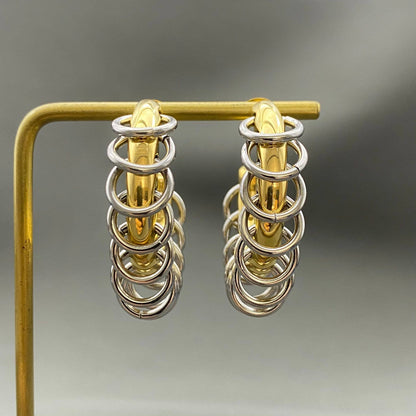 Mio Queena Two-tone Finge Earrings -  18k Gold Plated