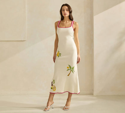 Able Lemon Embroidered Sweater Dress - Cream