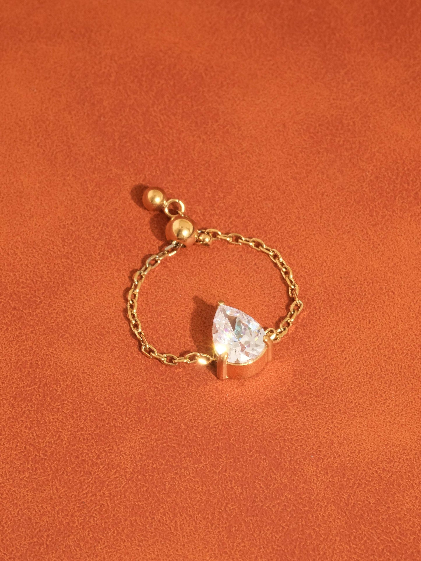 FM Alora Pear CZ Adjustable Chain Ring - 18K Gold Plated