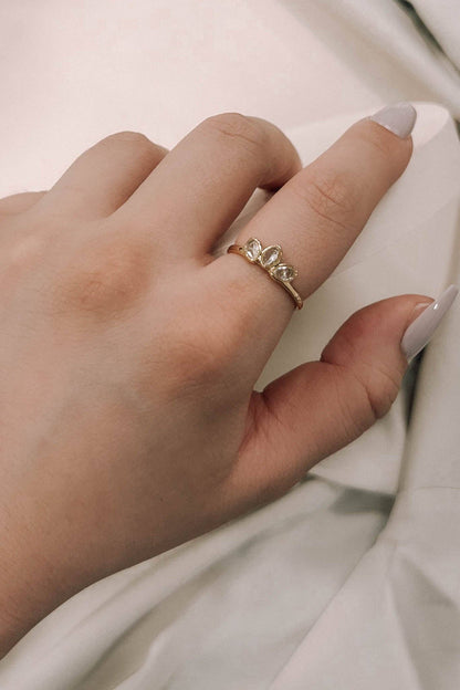 Lovoda Slanted Marquise Adjustable Ring - 14K Gold Plated