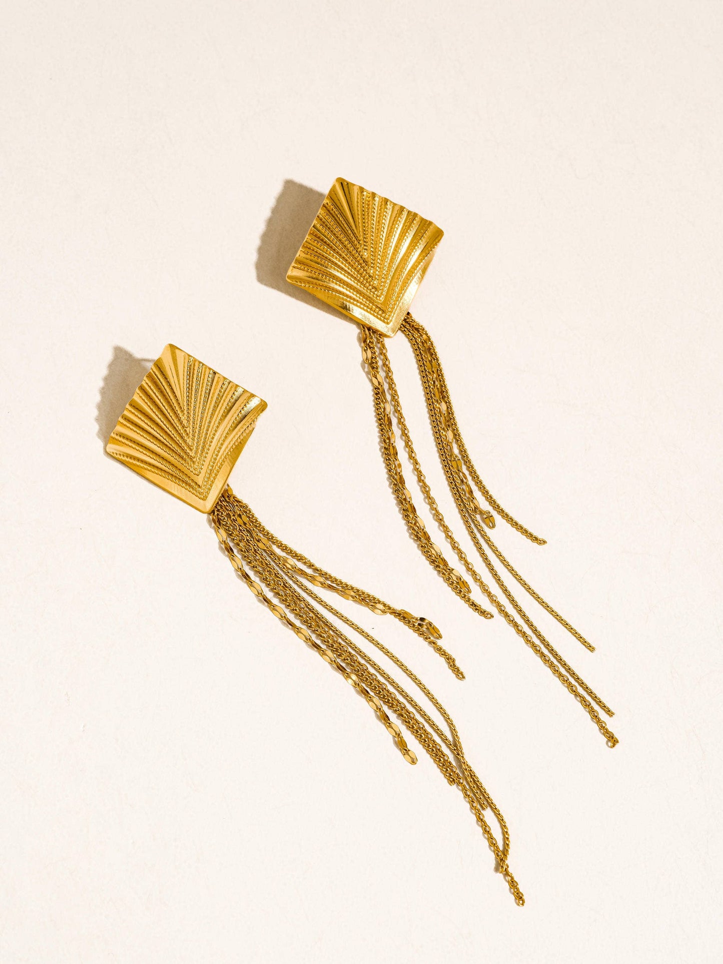 FM Cancale Geometric Tassel Drop Earrings - 18K Gold Plated