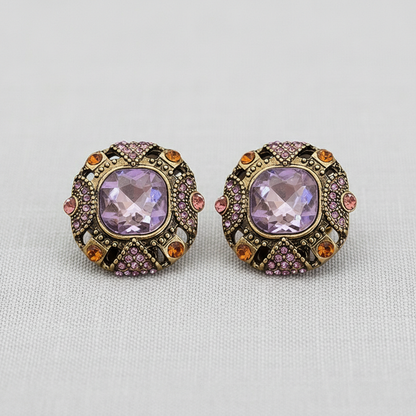 CD Vintage Rhinestone Geometric Stud Earrings - Purple