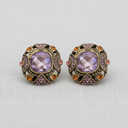 CD Vintage Rhinestone Geometric Stud Earrings - Purple