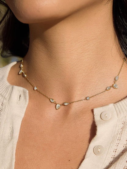 FMAIQ Elarae CZ Teardrop Layered Necklace - 18K Gold Plated