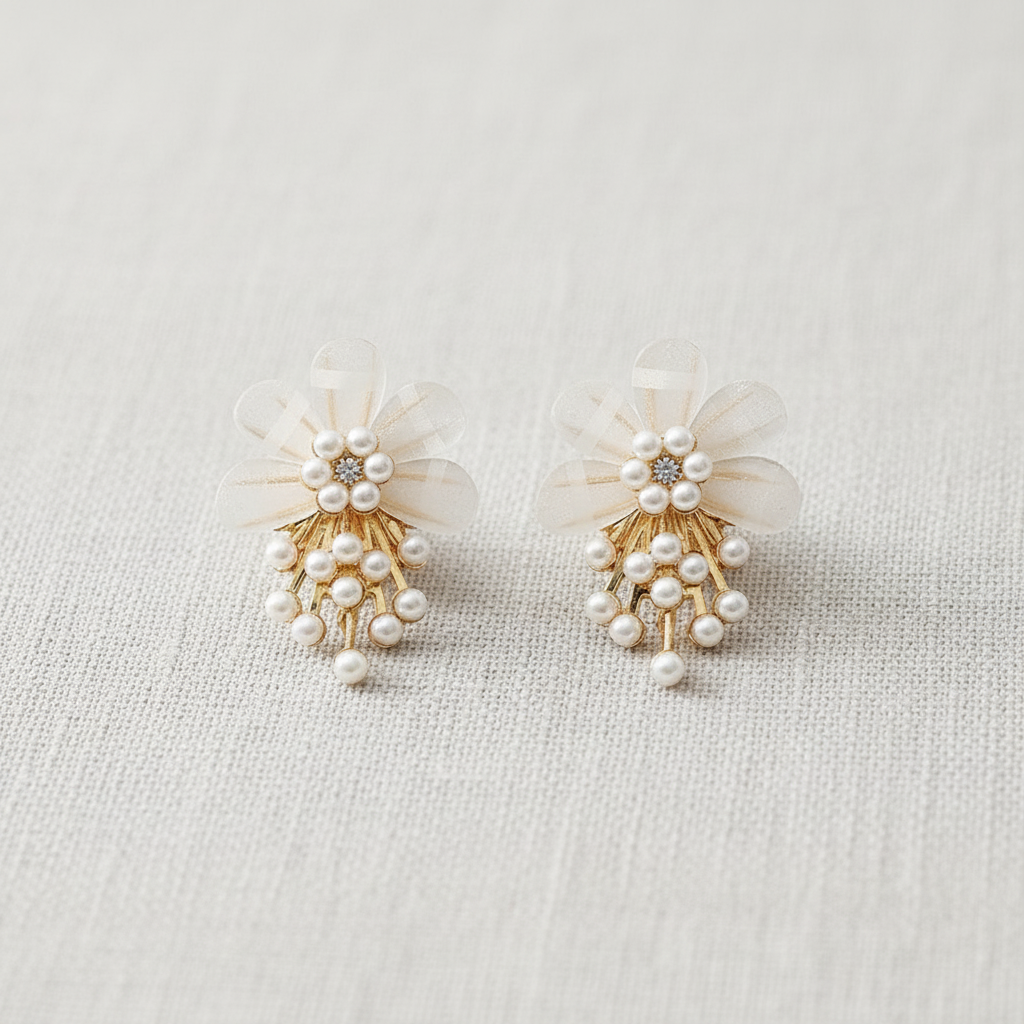 Acrylic Flower Pearl Drop Earrings