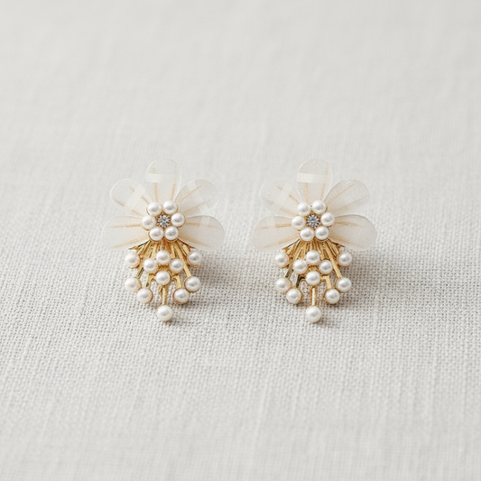 Acrylic Flower Pearl Drop Earrings