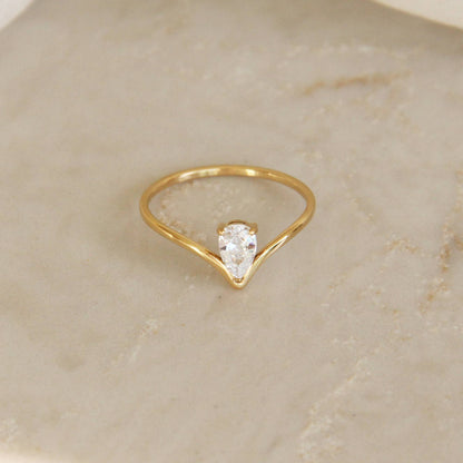 Teardrop CZ Diamond V Shaped Band Ring