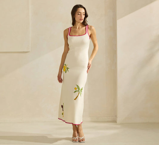 Able Lemon Embroidered Sweater Dress - Cream