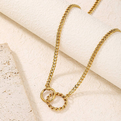 RB Interlocking Twisted Rings Curb Chain Necklace - 18K Gold Plated