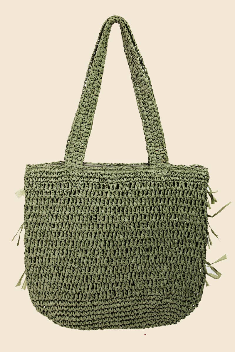 AS Raffia Fringe Tote Bag - Olive