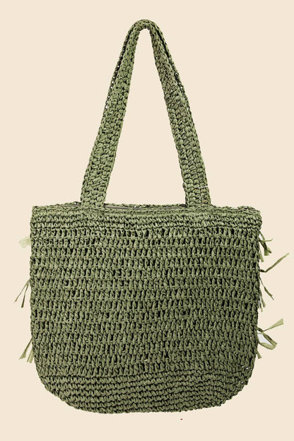AS Raffia Fringe Tote Bag - Olive