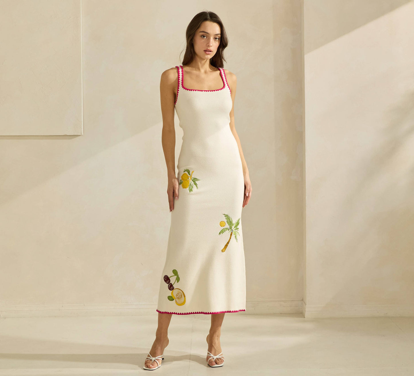 Able Lemon Embroidered Sweater Dress - Cream