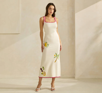 Able Lemon Embroidered Sweater Dress - Cream
