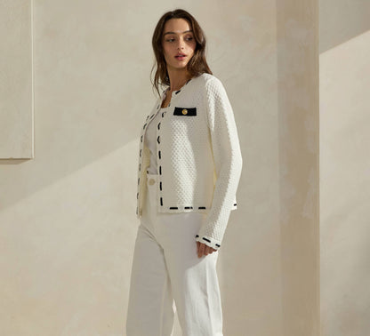 Able Contrast Trim Cardigan - Wht/Blk