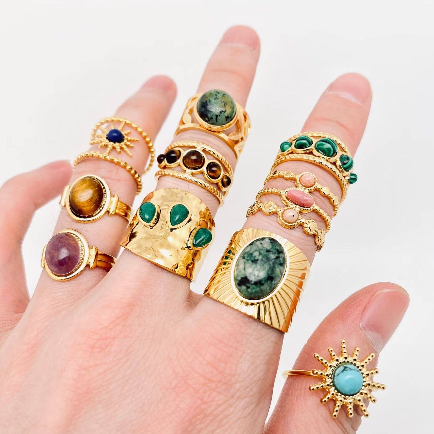 Mio Queena Inlaid Stone Rings - Gold