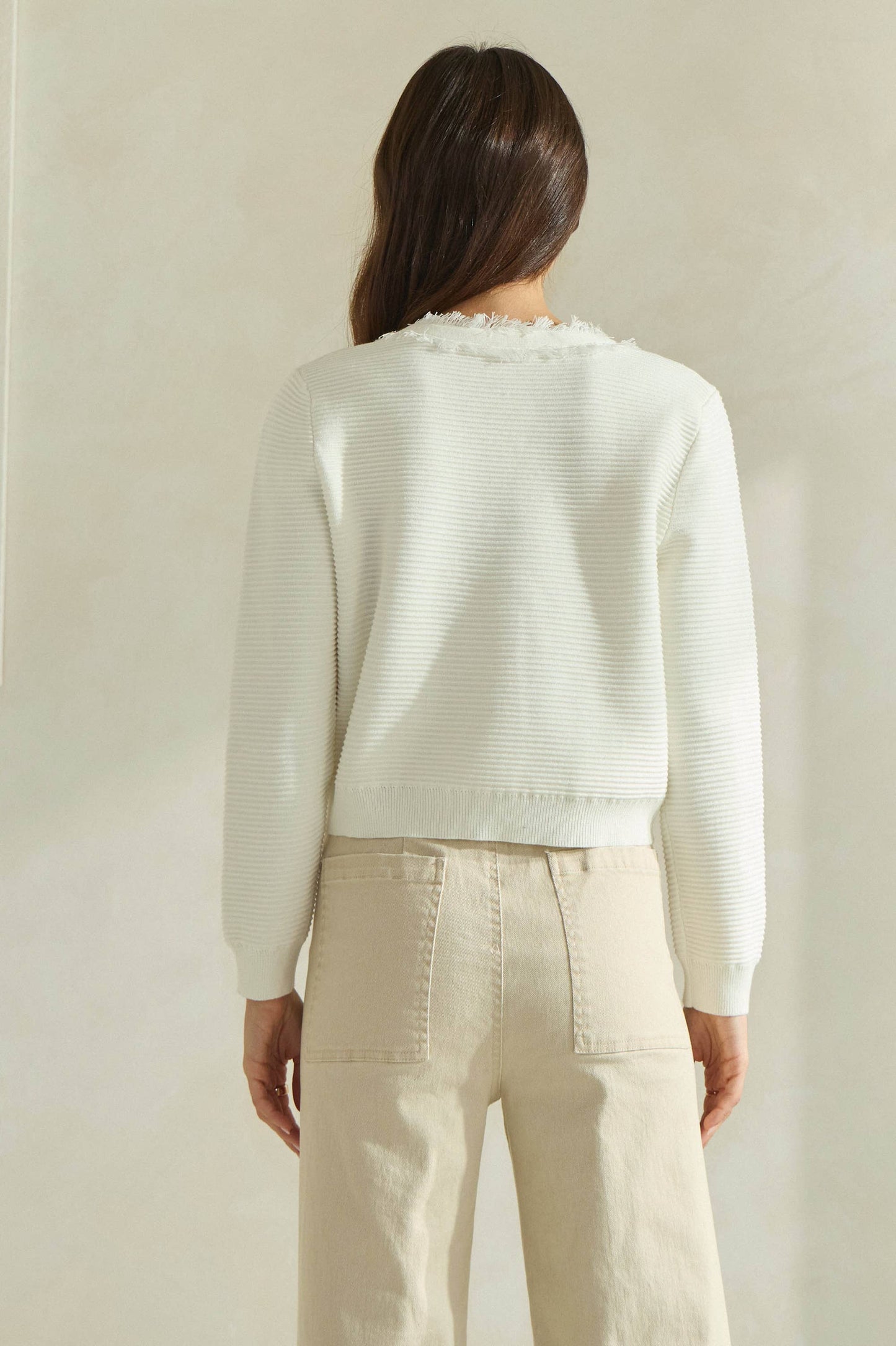Able Frayed Edge Cardigan Jacket - Ivory/Gold