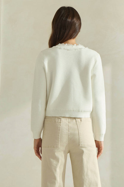 Able Frayed Edge Cardigan Jacket - Ivory/Gold