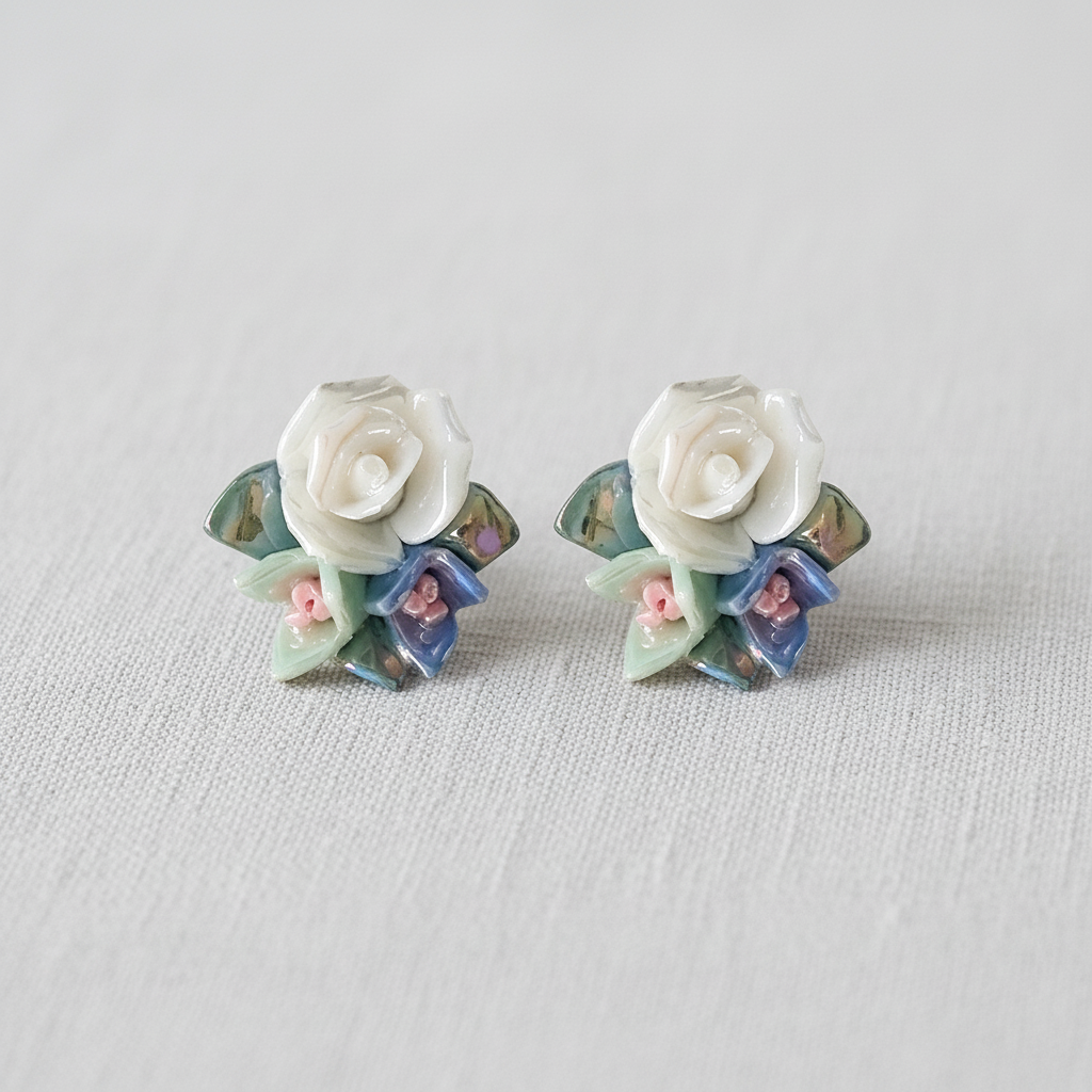 Artistic Enamel Floral Stud Earrings