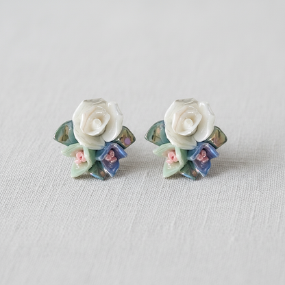 Artistic Enamel Floral Stud Earrings