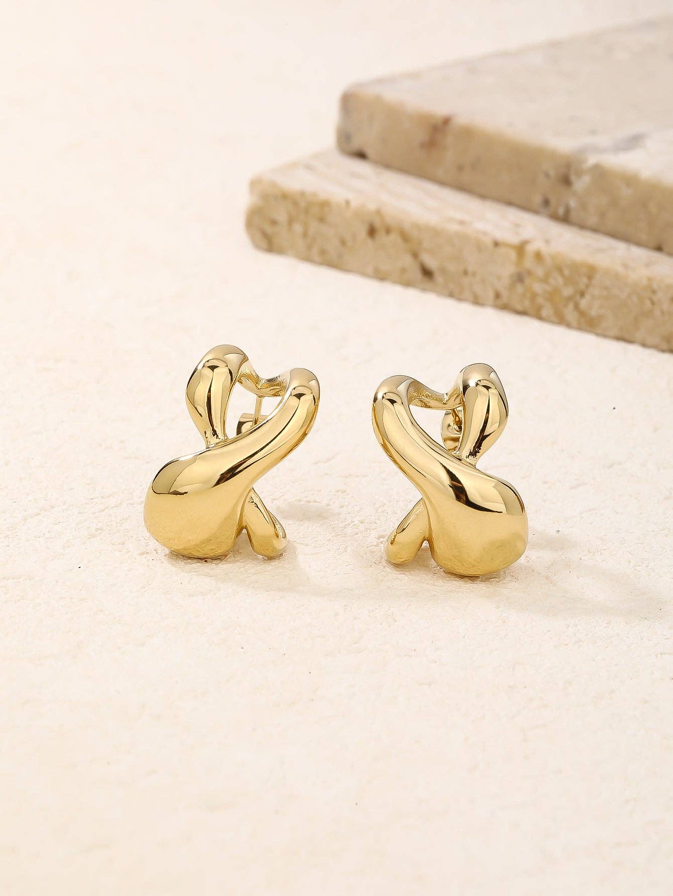 RB Chunky Twisted Abstract Knot Stud Earrings - 18K Gold Plated