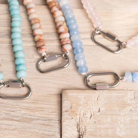 WJW Glass Bead Carabiner Necklace - Blue/Stainless