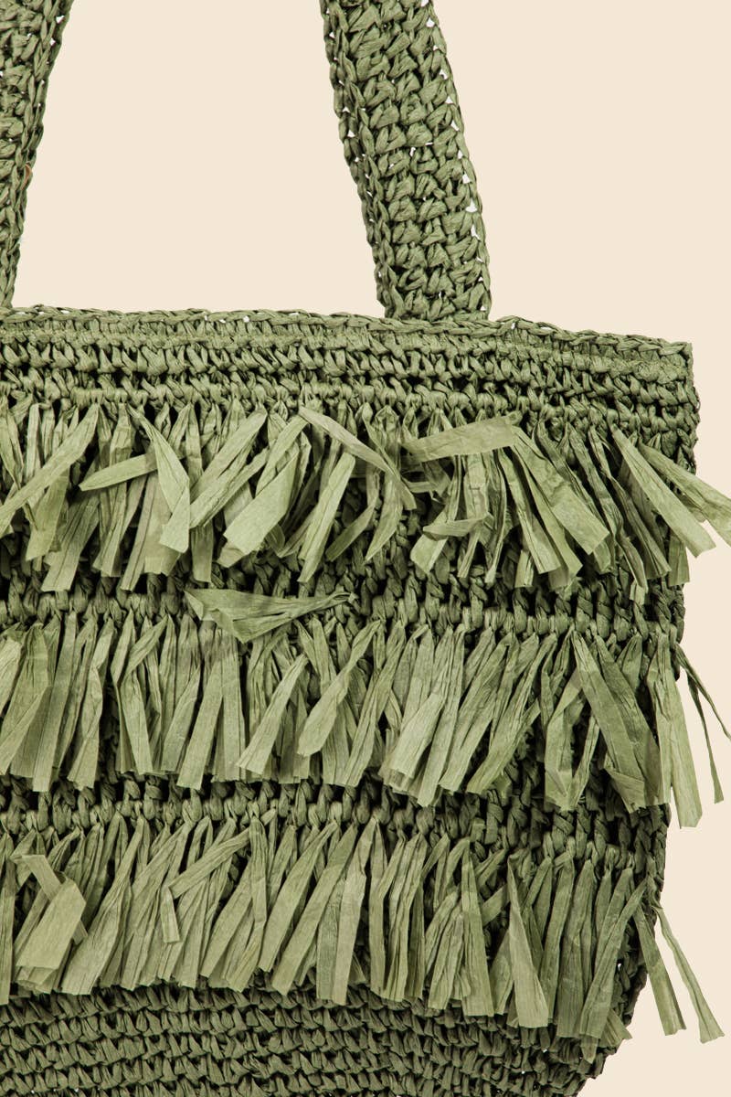 AS Raffia Fringe Tote Bag - Olive