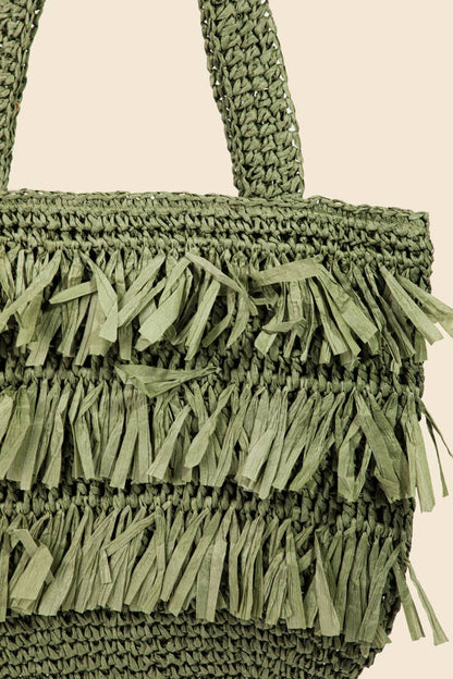 AS Raffia Fringe Tote Bag - Olive