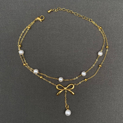 Mio Queena Bow charm Anklet - 18K Gold Plated