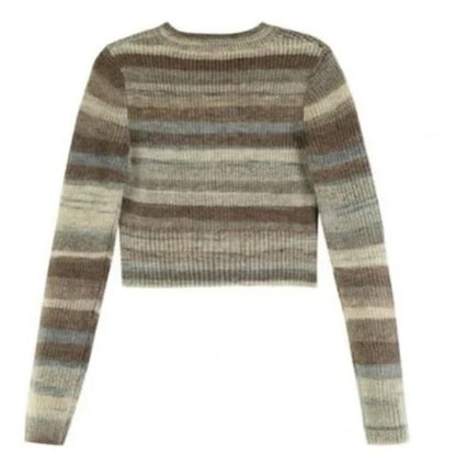 525 America Cropped Stripe Zip Front Sweater - Brn/Blue