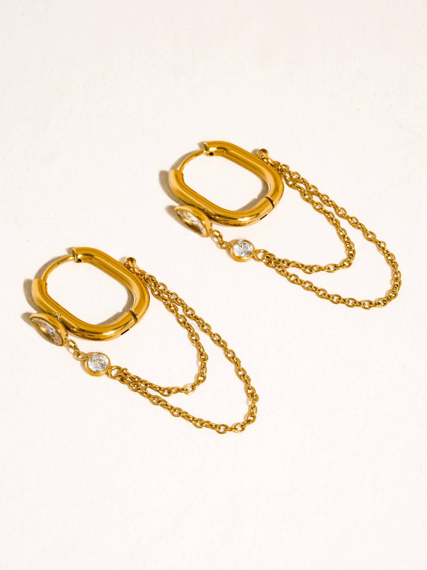 FM Lucienne CZ Chain Link Drop Earrings - 18K Gold Plated