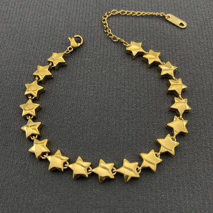18K Gold Plated S.Steel Glossy Star linked Bracelet - FGS/MS