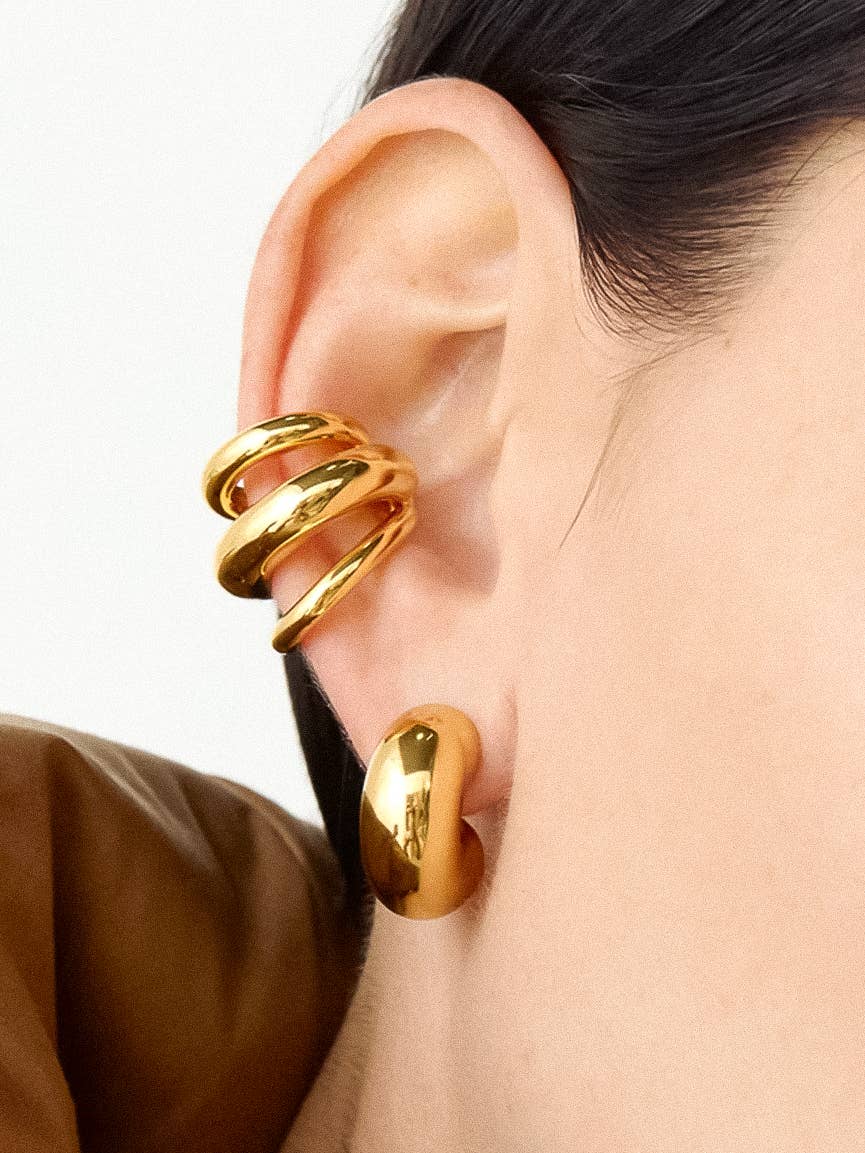FM Ames Trilayer C Hoop Ear Cuff - 18K Gold Plated