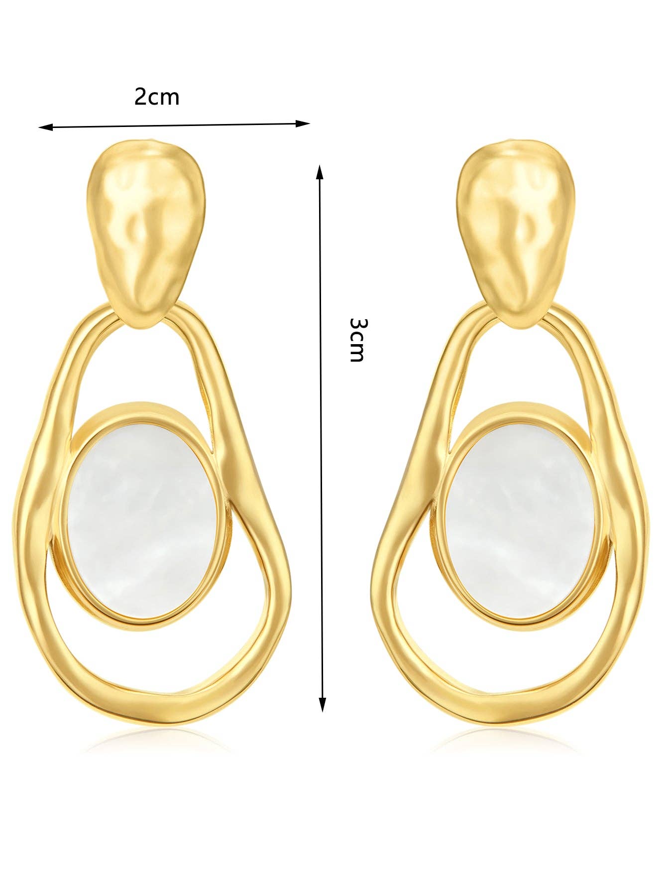 RB Organic Hammered Mother of Pearl Drop Earrings - 18K Gold Plated