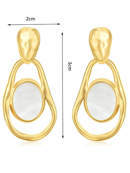 RB Organic Hammered Mother of Pearl Drop Earrings - 18K Gold Plated