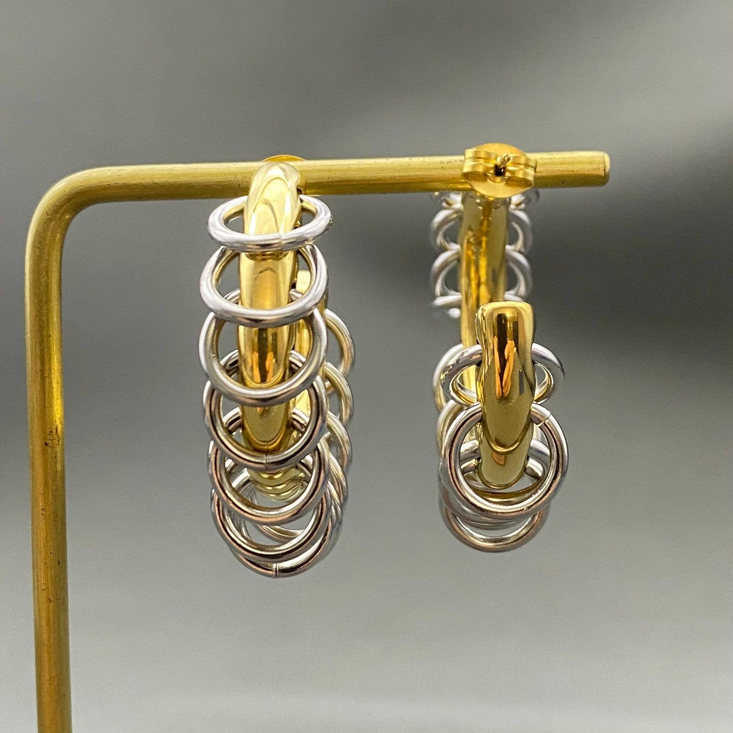 Mio Queena Two-tone Finge Earrings -  18k Gold Plated