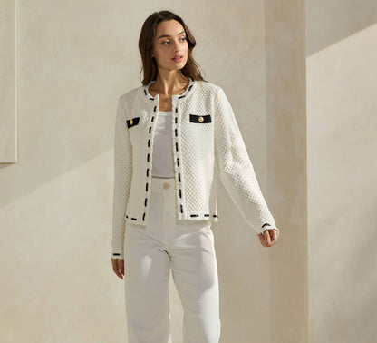 Able Contrast Trim Cardigan - Wht/Blk