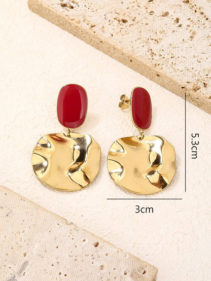 RB Chunky Disc Drop Earrings - Red/18K Gold Plated